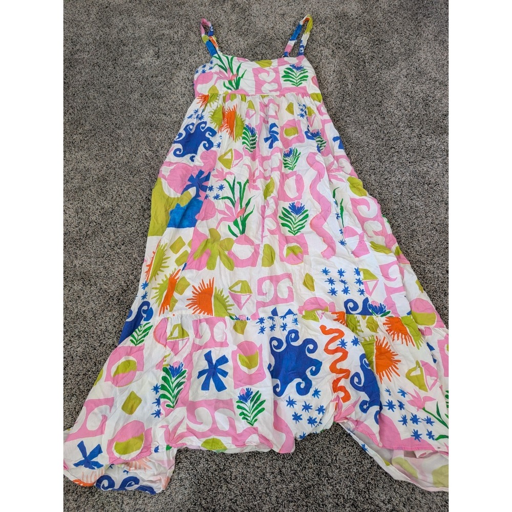 Paper Heart Womens Abstract Floral Print Maxi Dress Pink Blue Green Size M